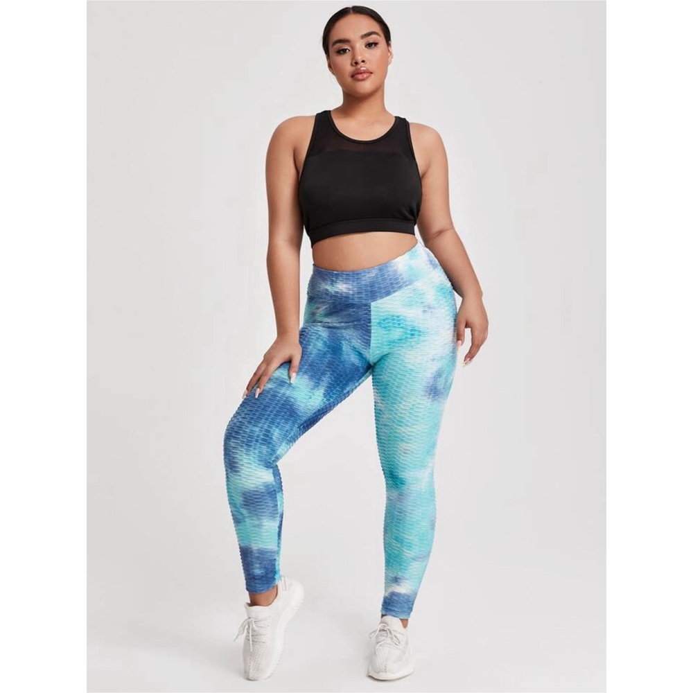 Blue Tie-Dye Scrunch Butt-Lifting Compression High-Waisted Textured Leggings